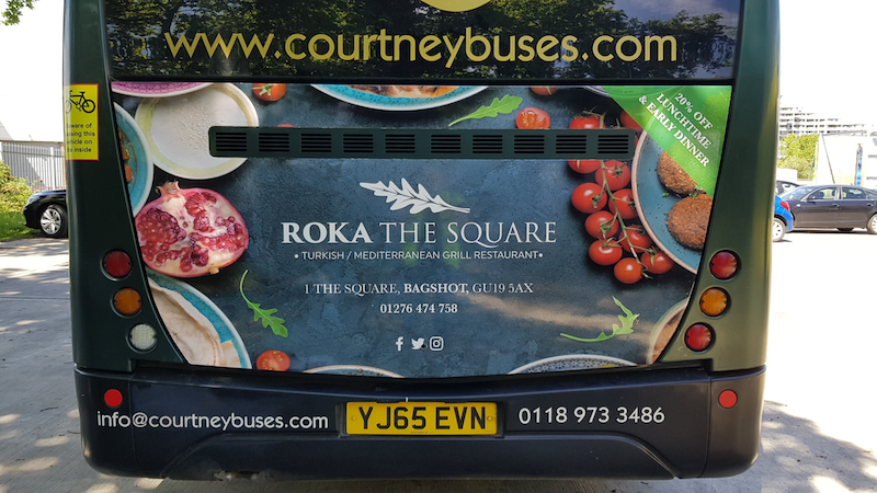 Rear Bus Advert for Roka The Square